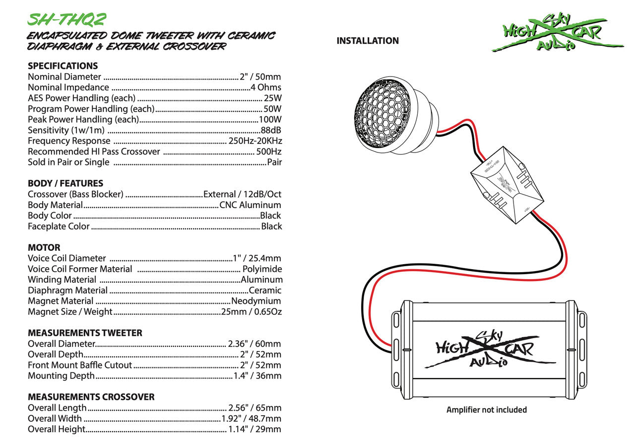 Sky High Car Audio 2" Encapsulated Dome Tweeter with Ceramic Diaphragm