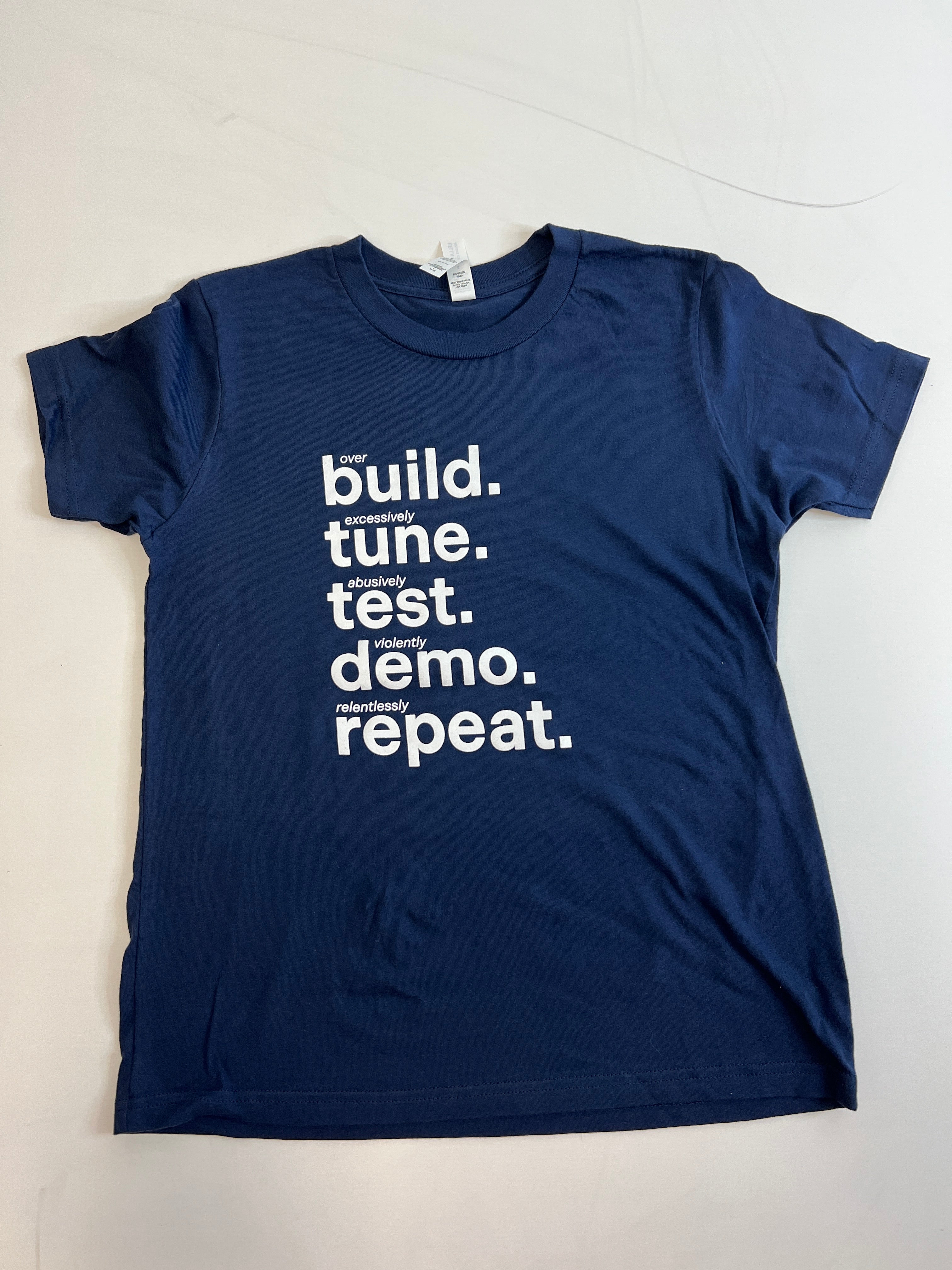 BuildTestTuneDemoRepeat KIDS T-Shirt in Navy Blue
