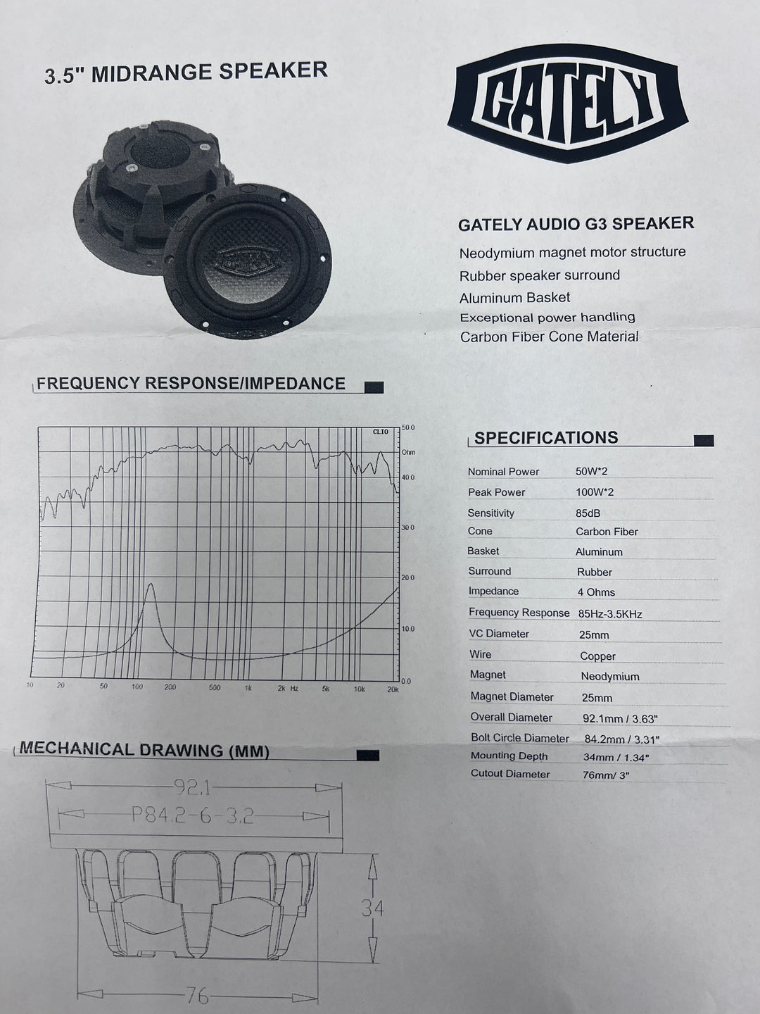 G3- Midrange 3.5" Speaker (pair)