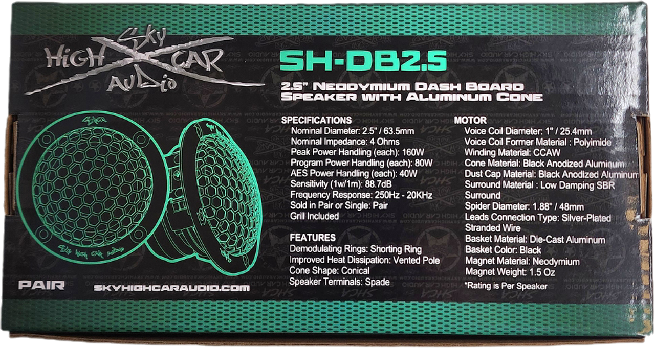 Sky High Car Audio SH-DB2.5 2.5" Neodymium Dash Board Speaker with Aluminum Cone (pair)