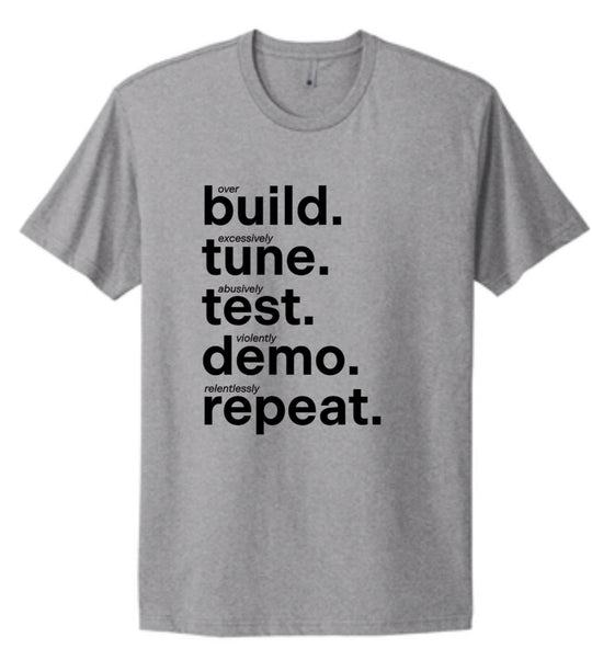 Gately BuildTestTuneDemoRepeat  T-Shirt in Grey