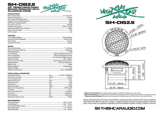 Sky High Car Audio SH-DB2.5 2.5" Neodymium Dash Board Speaker with Aluminum Cone (pair)