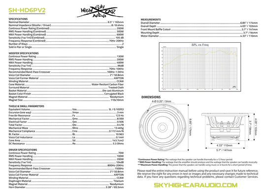 Sky High Car Audio Pro Audio HD6P V2 6.5" Hybrid Loudspeaker W/ 2" Compression Driver Horn (Single)