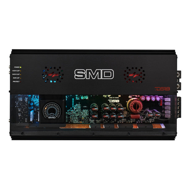 SMD 5-Channel Amplifier with VM-1 Voltmeter and Digital LED Lights 4 x 250W at 2-Ohm Class AB + 1 x 1800W at 1-Ohm Class D