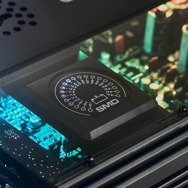 SMD 5-Channel Amplifier with VM-1 Voltmeter and Digital LED Lights 4 x 250W at 2-Ohm Class AB + 1 x 1800W at 1-Ohm Class D