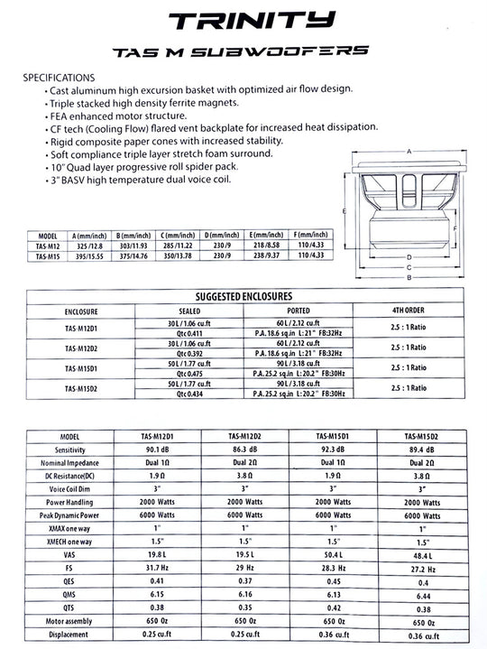 Trinity Audio 12" Subwoofer 2000 Watts